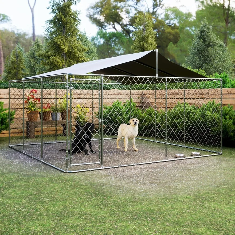 

Outside Dog Kennel with Waterproof Roof, Large Outdoor Dogs House, 177.6 x 177.6X 91.2 Inch,Chain Link Pet Enclosure Cage kennel