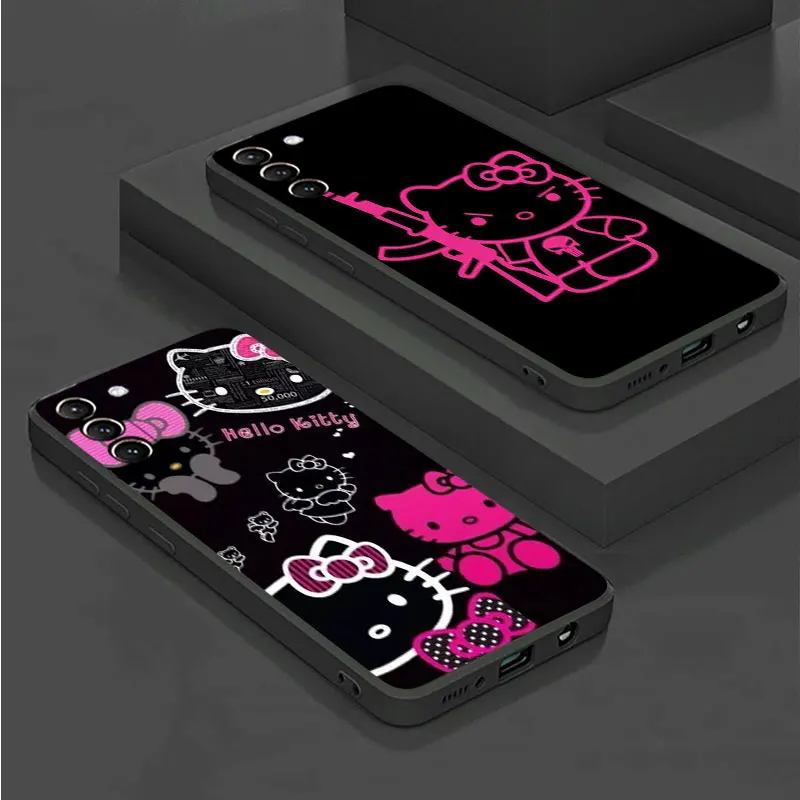 Soft Cover For Samsung Galaxy S23 Ultra S22 S21 FE S20 Phone Case S10 S10E Note 20 10 S9 Plus Coque Hello-Kitty Pink Cartoon Cat