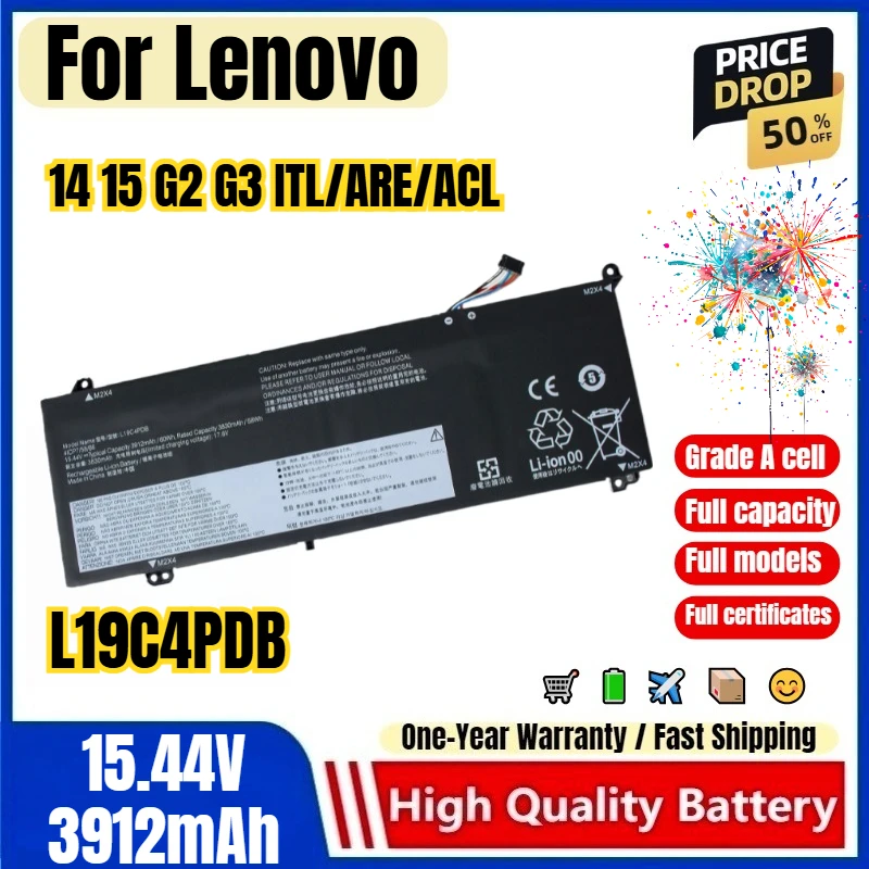L19C4PDB for Lenovo 14 15 G2 G3 ITL/ARE/ACL Laptop Battery 0 Cycle High Quality High Capacity Battery Replacement Bateria