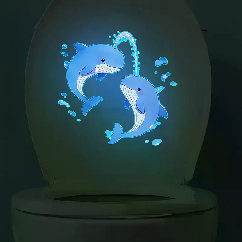 Blue Luminous Dolphin Toilet Stickers Self-Adhesive Removable Glow-in-the-Dark Decal Bathroom Wall Sticker Car Stickers