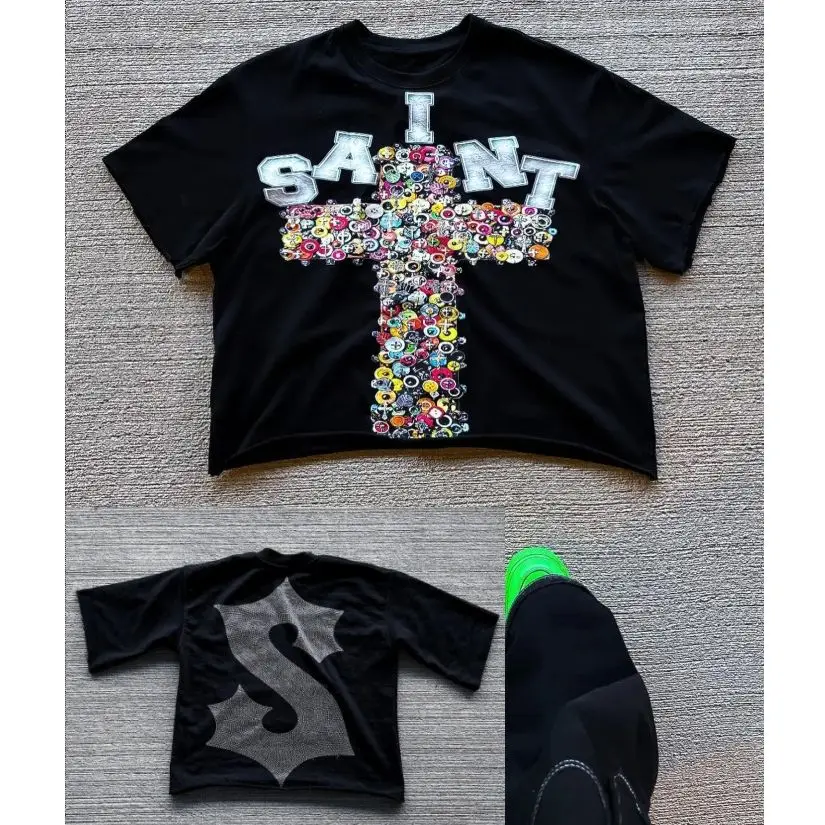 

European and American T-shirt, Cross Graffiti Printed T-shirt, Short-sleeved Top, Trendy Brand Series