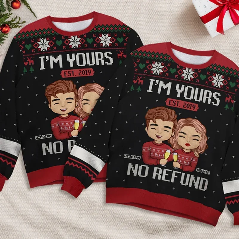 Ugly Christmas Sweater Holiday Party I\'m Yours Sweatshirt 2022 Autumn Crewneck Long Sleeve 3D Print Jumpers Tops For Couple