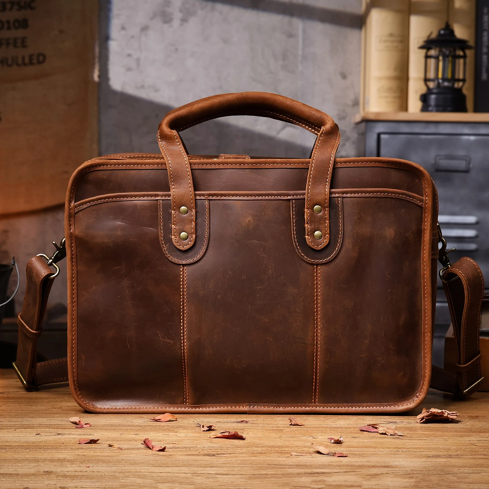 

Business vintage handmade crazy horse cowhide men's large capacity briefcase luxury genuine leather handbag laptop postman bag