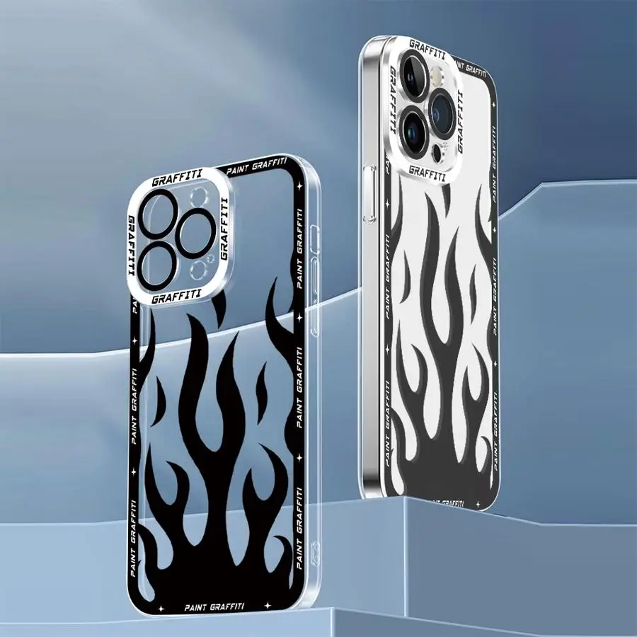 Fashion Fire Flame Case for iPhone 16 Pro 15 12 Pro Max 11Pro 13 14 Plus 7 8 XR XS MAX 12 Mini SE 16Plus Soft Angle EYE Cover