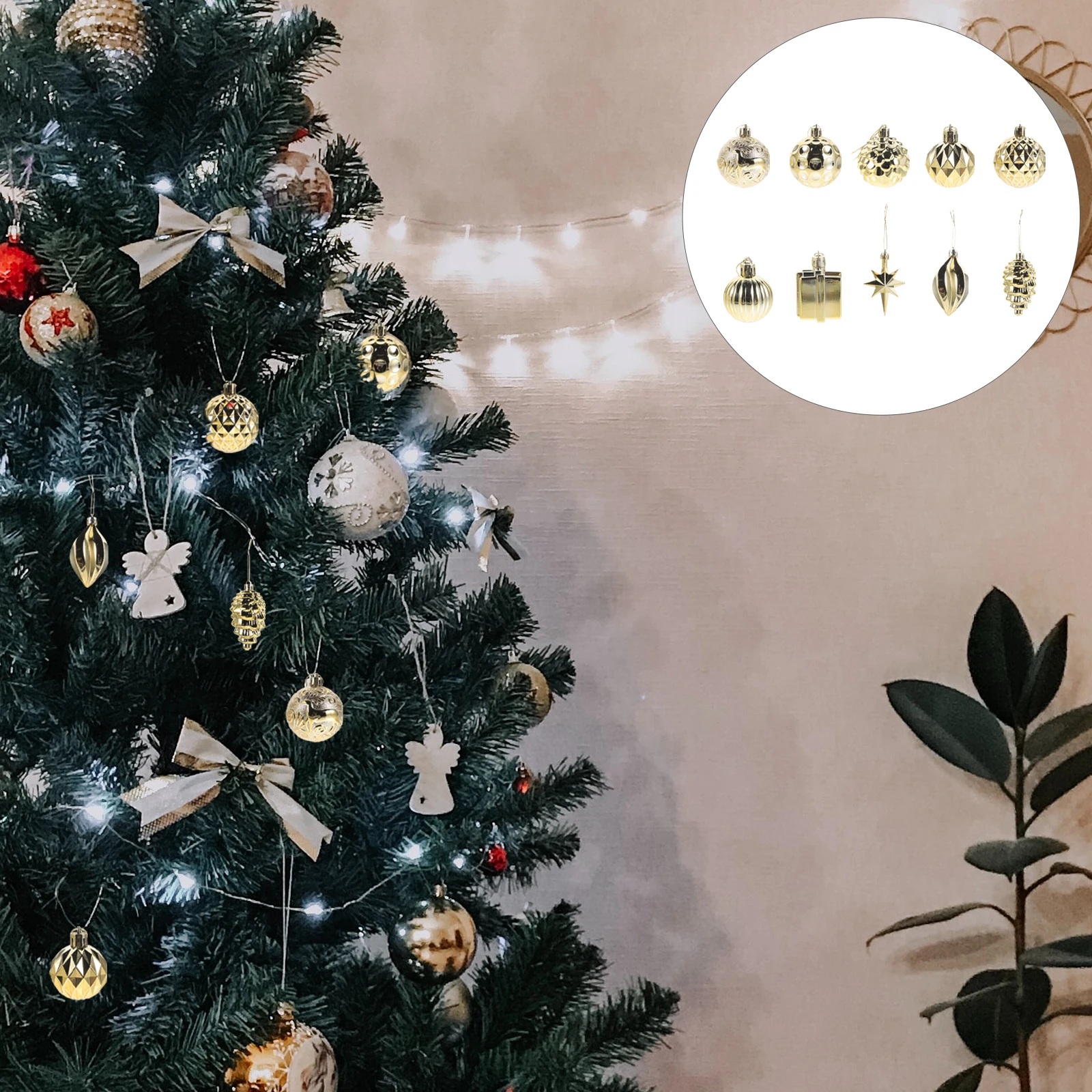 

1 set Festive Gold Christmas Ornaments Set Xmas Tree Hanging Pendants Reusable Decoration for Party Hotels Shopping Malls