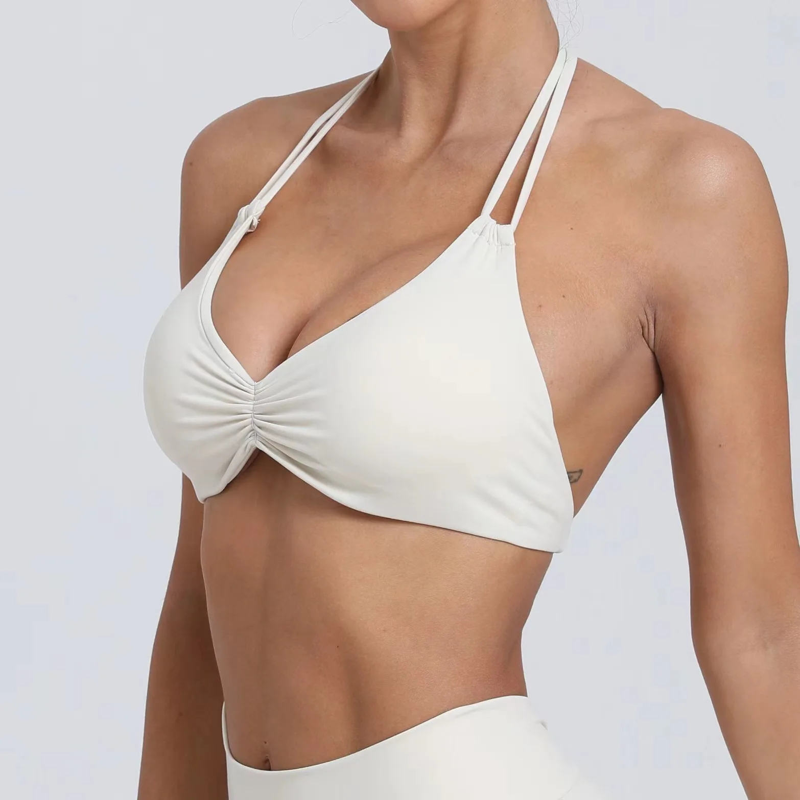 

Женский спортивный бюстгальтер с лямкой на шее, высокая поддержка, ударные рюши, топ для фитнеса, тренажерного зала, йоги, тренировочная одежда, корсет с пуш-ап, мягкая спортивная одежда