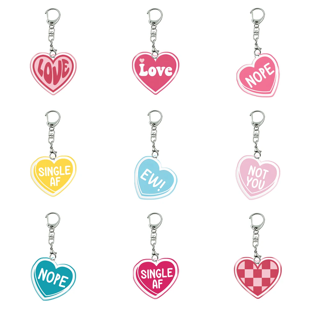 New Women Men Acrylic Colourful Love Keychain Transparent Acrylic Trinket For Friends Pendants