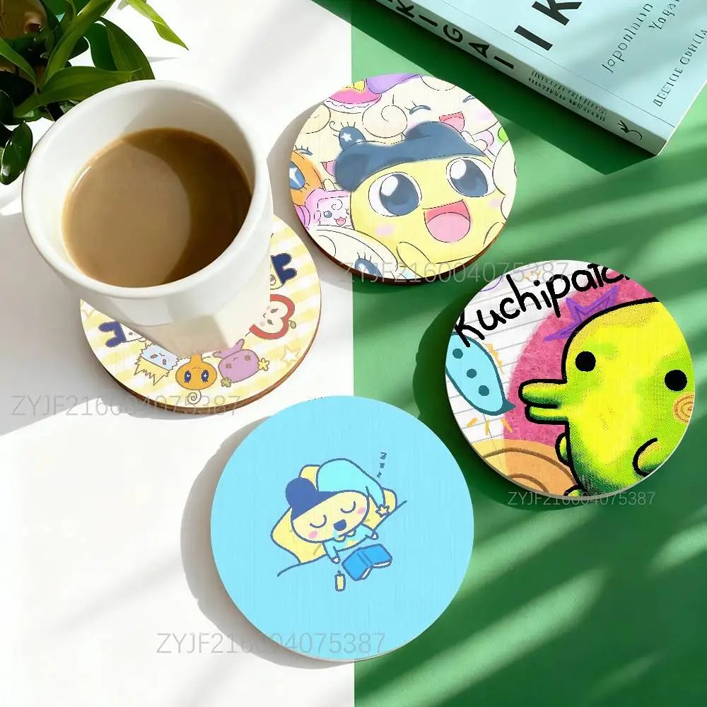 

T-Tamagotchi Cute Round Wooden Coasters For Cute Design Suitable for Drinks Tea,Coffee Home Gift Choice Holidays