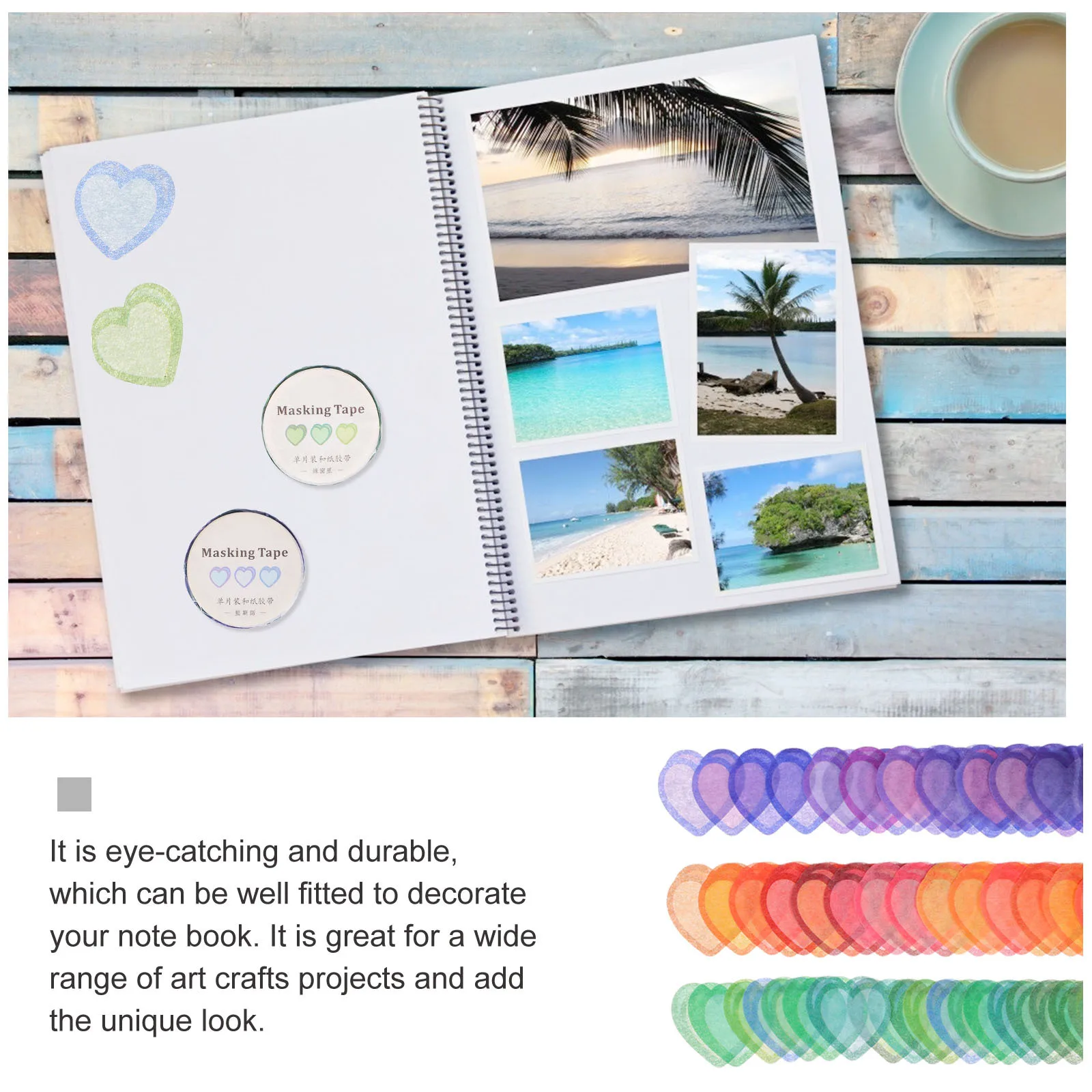 

6 Rolls Heart Shape Washi Tapes Delicate Paper Tape for DIY Scrapbook Gift Wrapping Craft Decoration Supplies Organizer