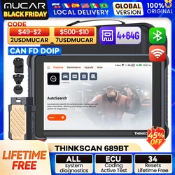 THINKCAR THINKSCAN 689BT Car Diagnostic Tool CANFD&DOIP Obd2 Scanner 34 Resets Full System ECU Coding Active Test Diagnosis Free