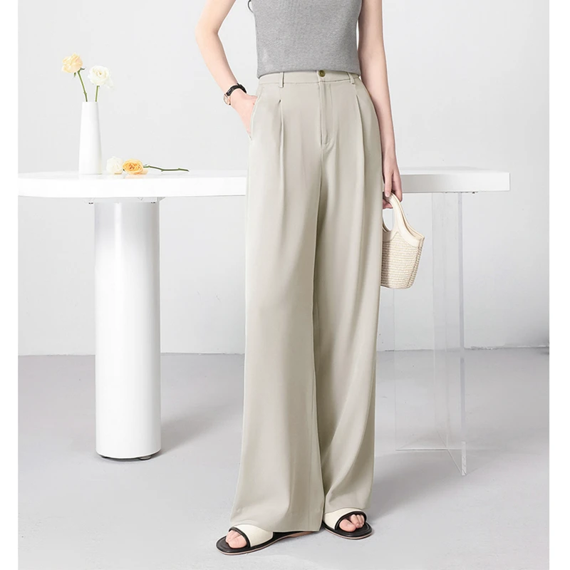 

Женские брюки с высокой талией и широкими штанинами, драпированные, в пол, с защитой от солнца, повседневные, воздушные, K07, Осень 2024