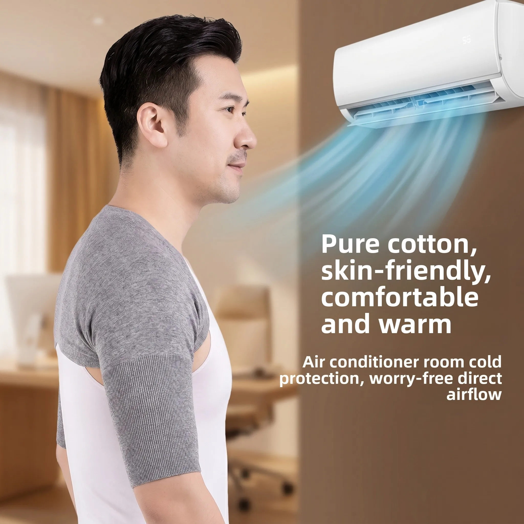 

Men's Summer Thin Air Conditioned Room Cool Proof Pure Cotton Sleepwear Shoulder Protector for Middle Aged And Elderly Neck S...