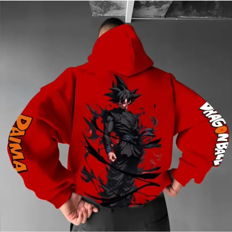 Dragon ball animação masculino 2025 outono/inverno novo moletom com capuz rua solta casual dos desenhos animados impresso harajuku pulôver pai criança topo
