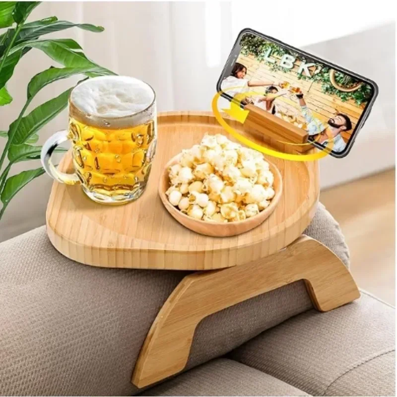 Foldable Bamboo Sofa Armrest Tray Portable Couch Cup Holder with Phone Holder Household Storage Rack Couch Arm Clip Table