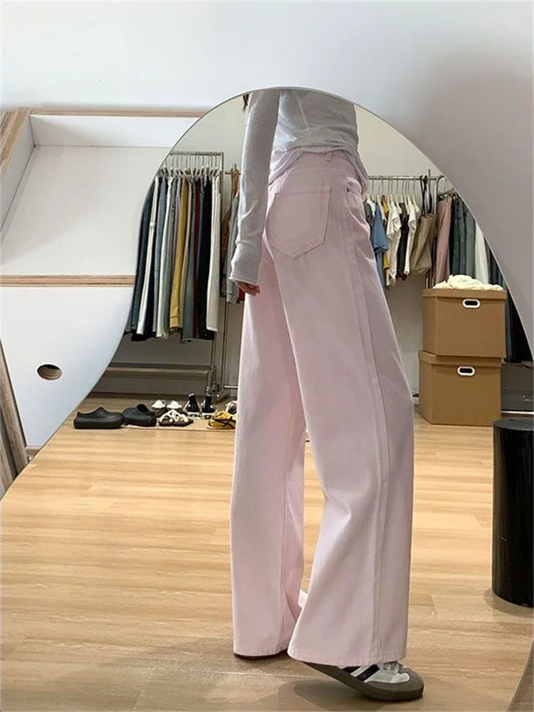 Botvotee Women's Pink Wide Leg Jeans - High Waist Straight Denim Pants Loose Fit Trousers Y2k 2025 Fall Fashion Comfort Jeans