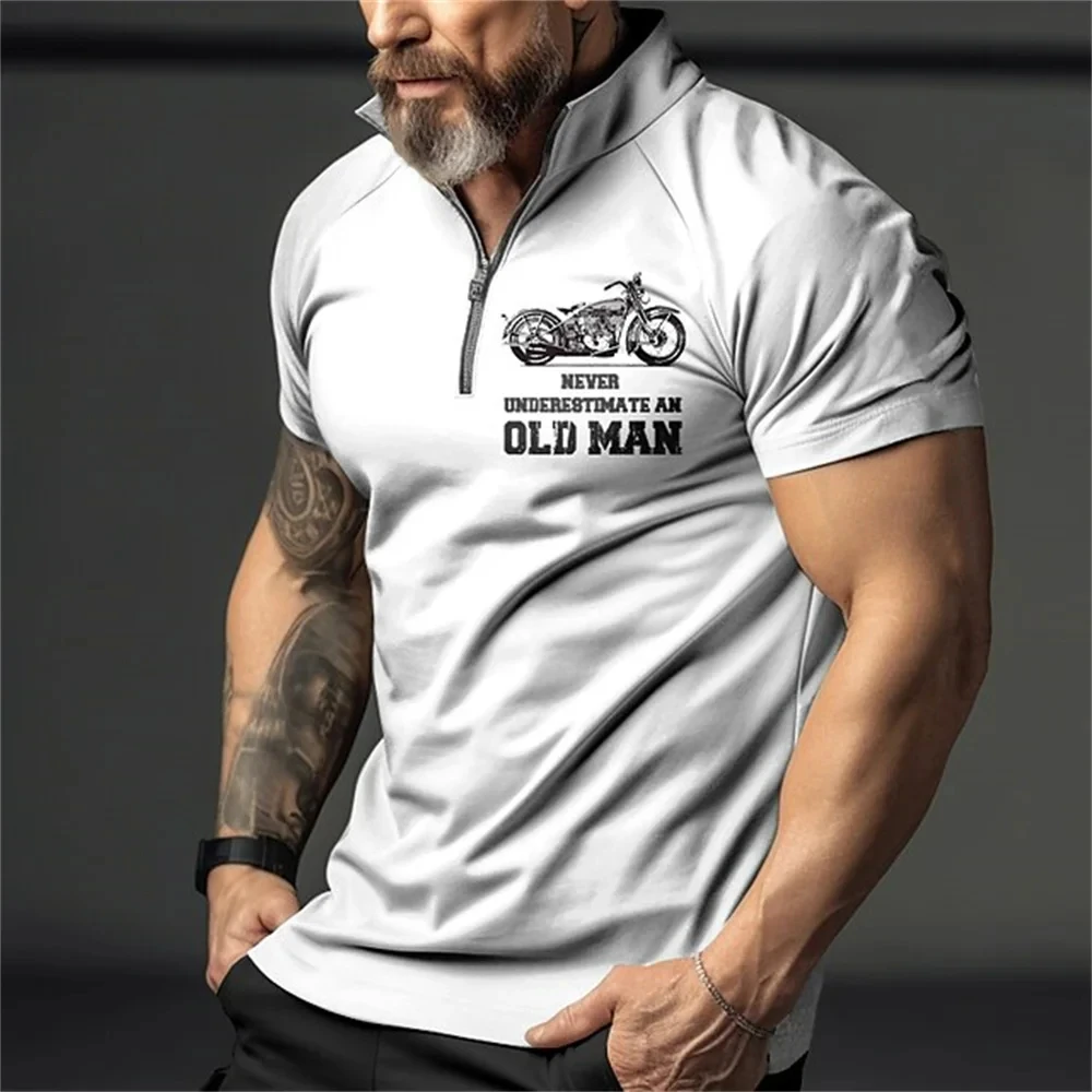 2024 Vintage Summer Short Sleeve Polo Shirt Men Half Zip Up Lapel Classic Motorcycle Graphic Men Polo Shirts Oversize Streetwear image 3
