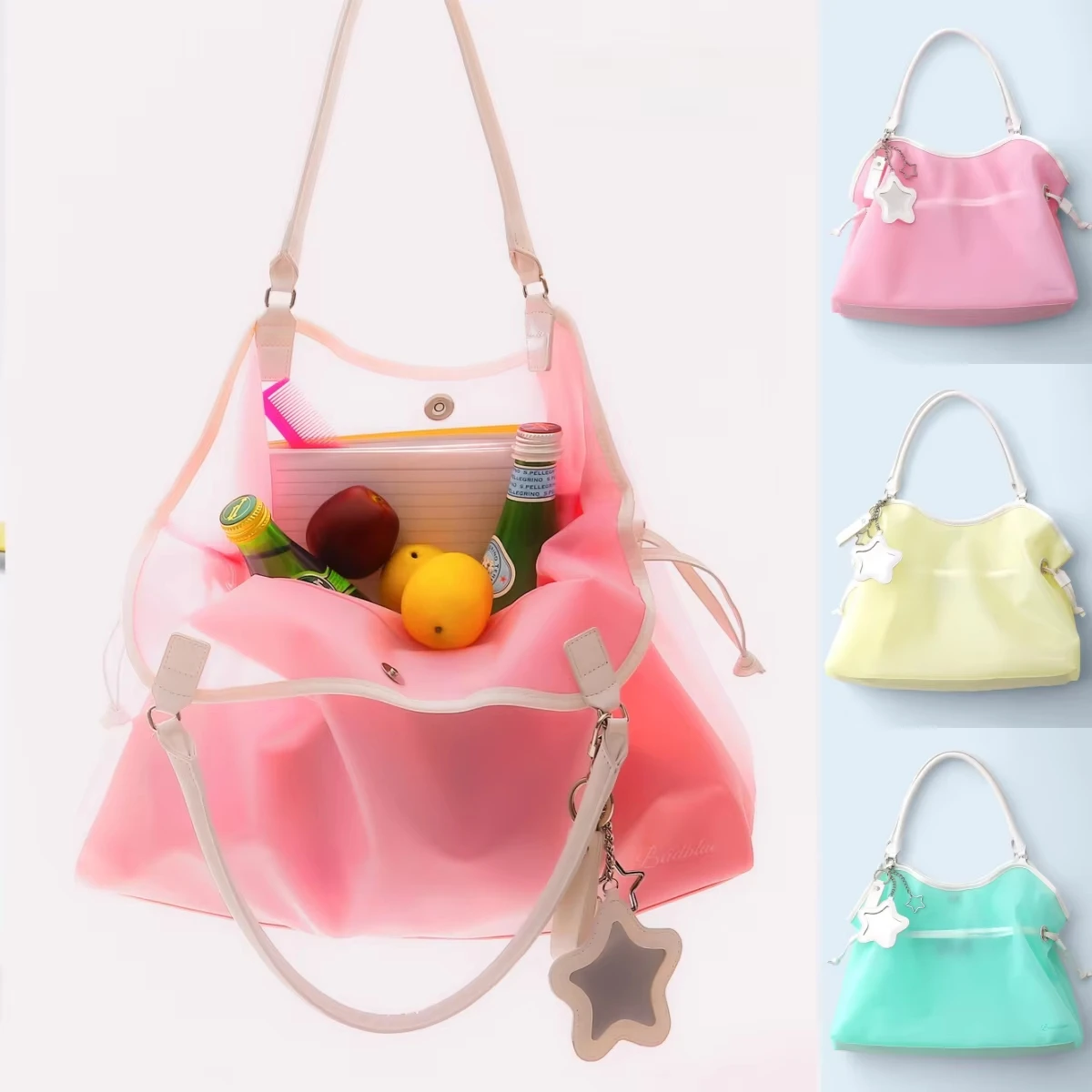 

Korean Style Jelly Tote Bag Large Capacity PVC Transparent Summer 2026 Shoulder Bags Y2K Sweet Girl Woman Bags Handbags Fashion