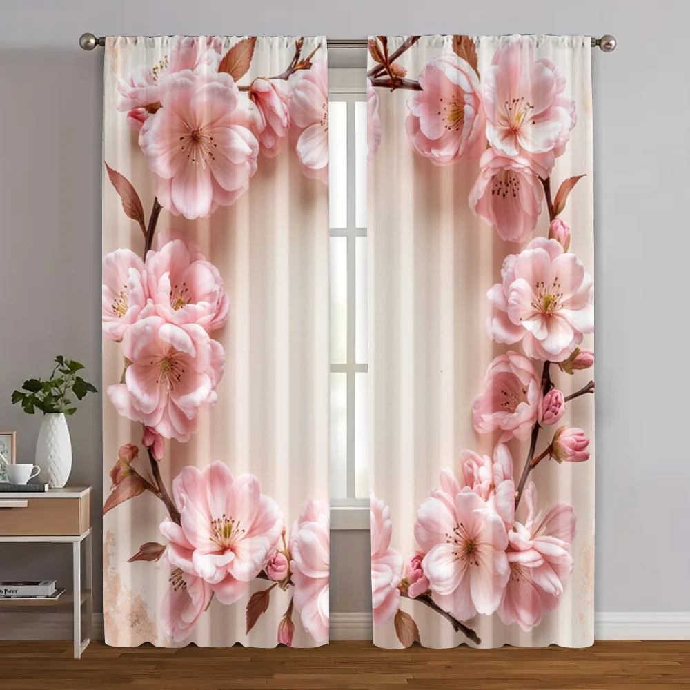 

2pcs, Contemporary Curtains 2D print Pink Floral Fabric (without rod) Decorations For Home Ldeal for Bedroom, Living Room,