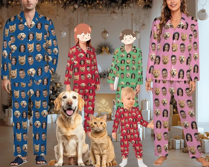 Custom Pajamas for Family, Custom Photo Pyjamas, Custom Pet Pajamas, Personalized Dog Pajamas, Funny Dog face Pajamas