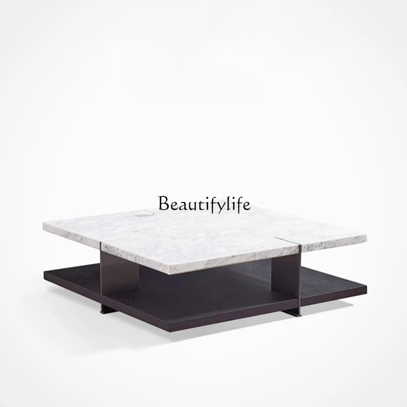 

Italian Minimalist Square Living Room Villa Large Flat Floor High-End Feel Medium White Natural Marble Coffee Table