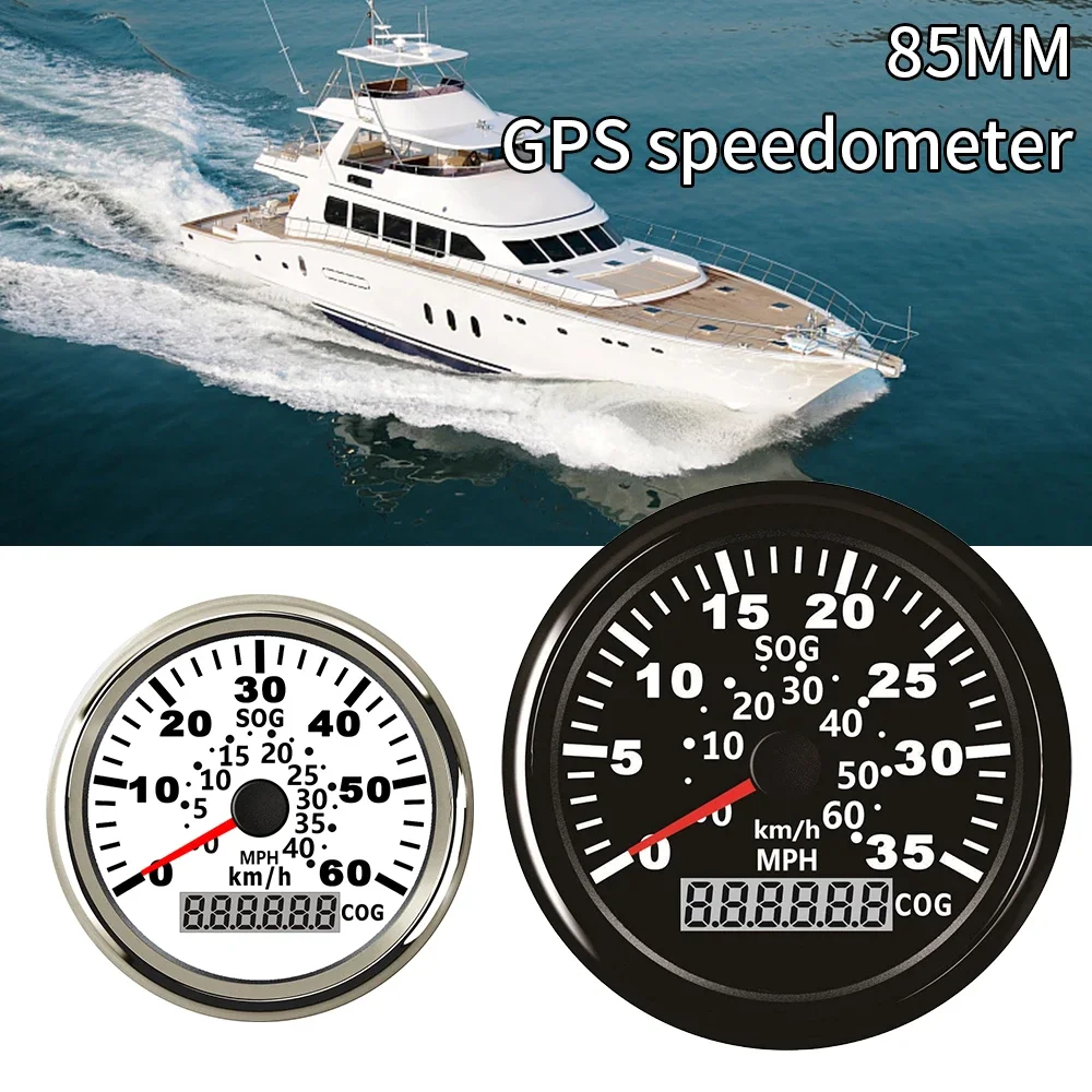 Waterproof 85mm 35MPH 60km/h 80MPH 120KMH GPS Speedometer with COG for Motorcycle Vessel with GPS Speedo Sensor Backlight 12V24V