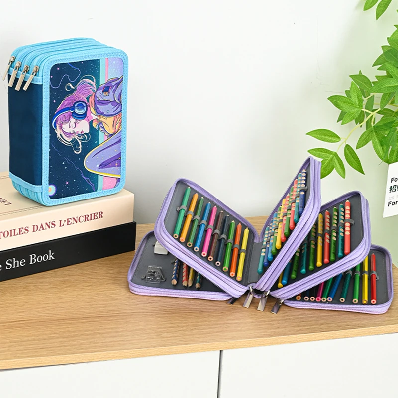 Large Capacity Oxford Fabric Pencil Case for Colored Pencils Art Supplies Student Art Storage Organizer Pencil Bag with 3 Zipper - Image 6