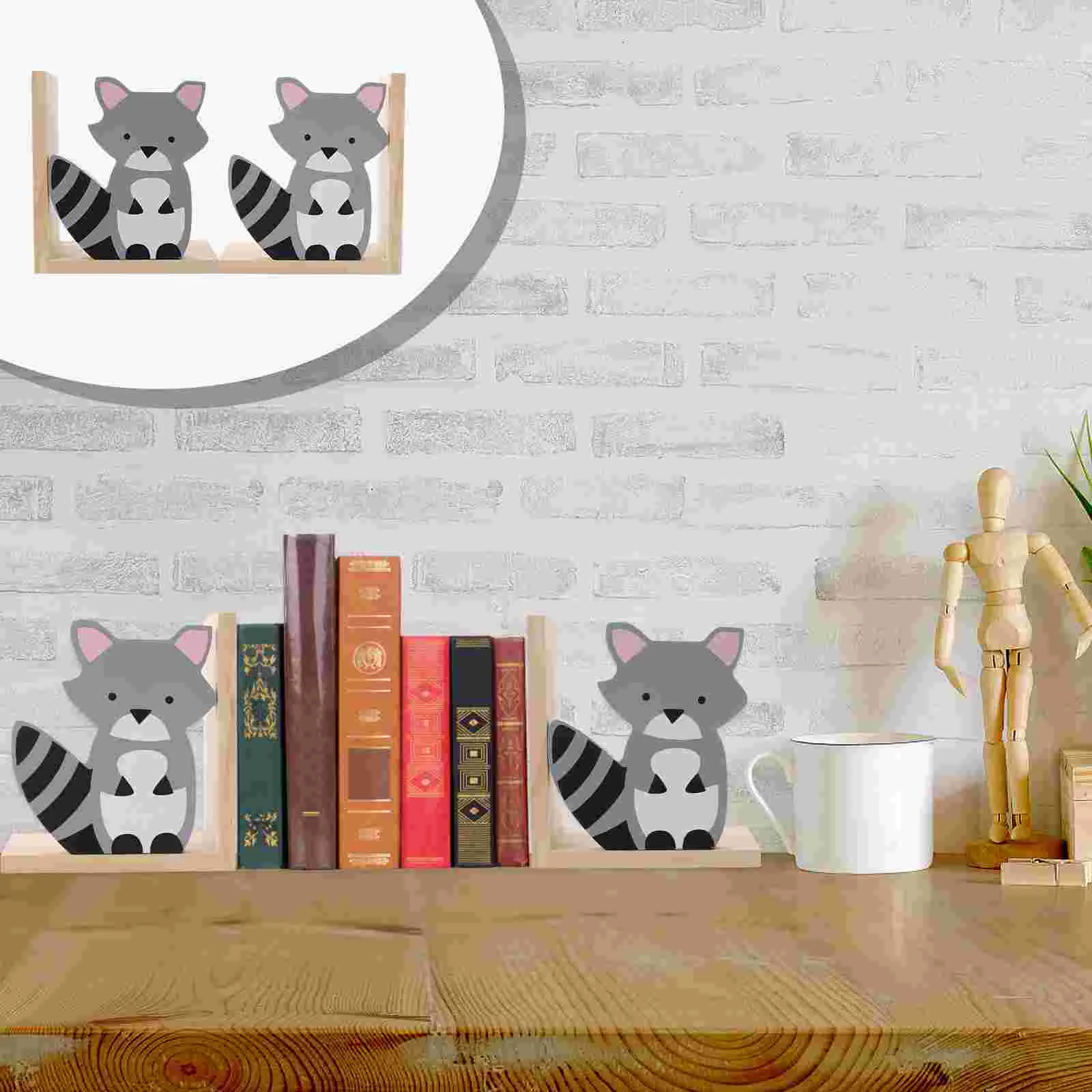 

Book Shelves for Office Decor Wooden Bookend Bookends Home Lovely Raccoon Decorate Household Desktop Stoppers Ornament Child