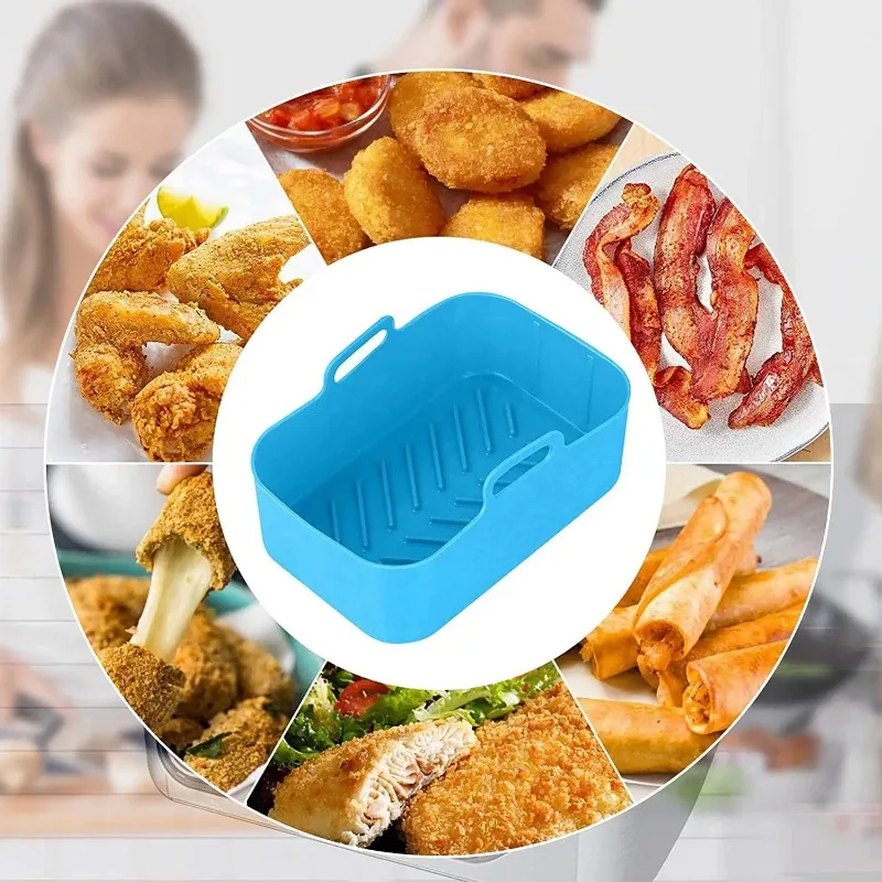 1/2Pcs Air Fryer Silicone Pot Basket Tray Fried Baking Pan Insert Dish Accessory Rectangle Dual Basket For Ninja DZ201 Air Fryer