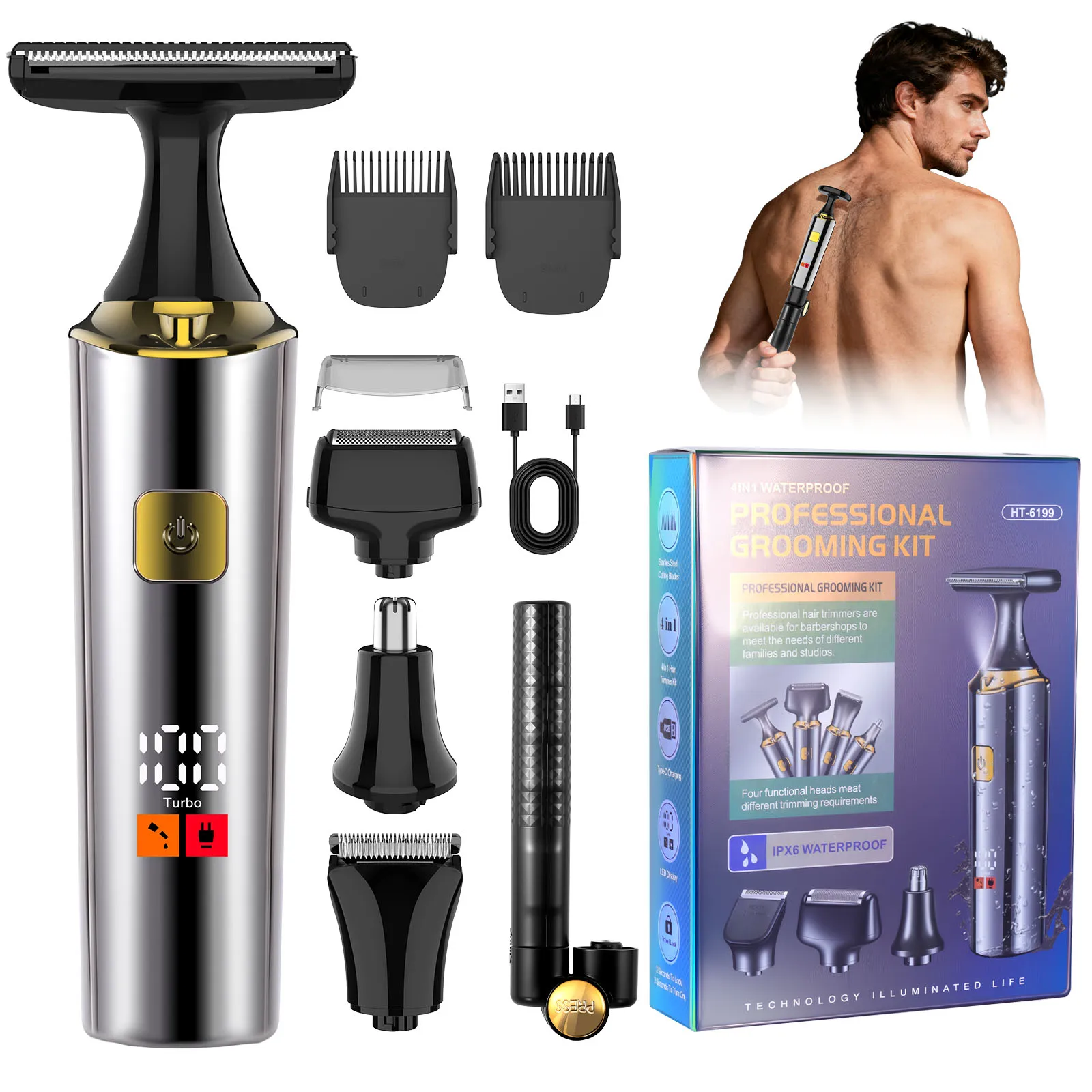 Hatteker Extendable Full-body Electric Hair Trimmer Private Area Hair Remover Shaver Hair Styling Clipper
