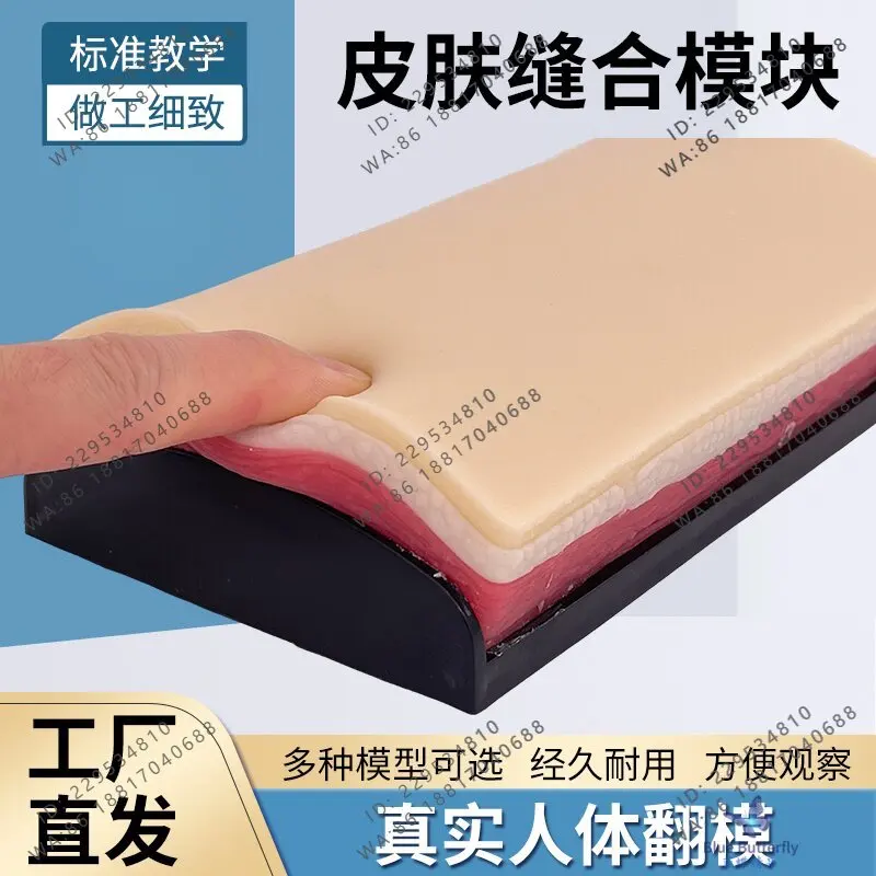 Simulated skin suture module, surgical muscle incision and suture skills practice mold