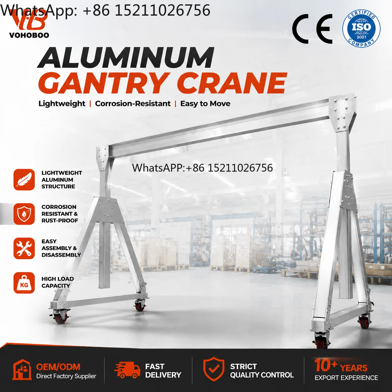 Portable Aluminum Gantry Crane 0.5T 1T 2T 3T 5T Adjustable Height Span Mobile Lightweight Aluminium Gantry Crane CE ISO VOHOBOO