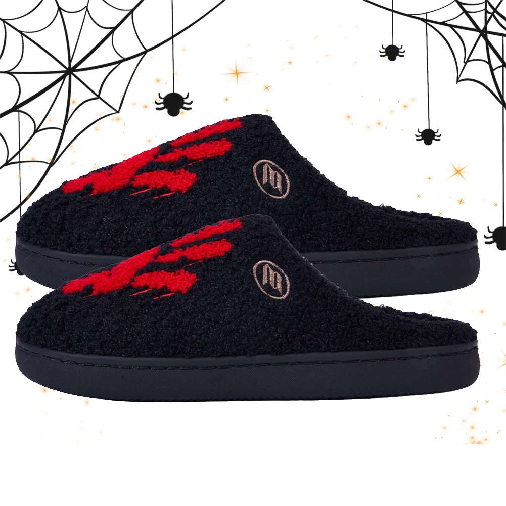 Halloween Palm Plush Slippers Warm Slip-on House Shoes Non-Slip Soft Furry Slipper Thermal Closed Toe Slippers for Autumn Winter