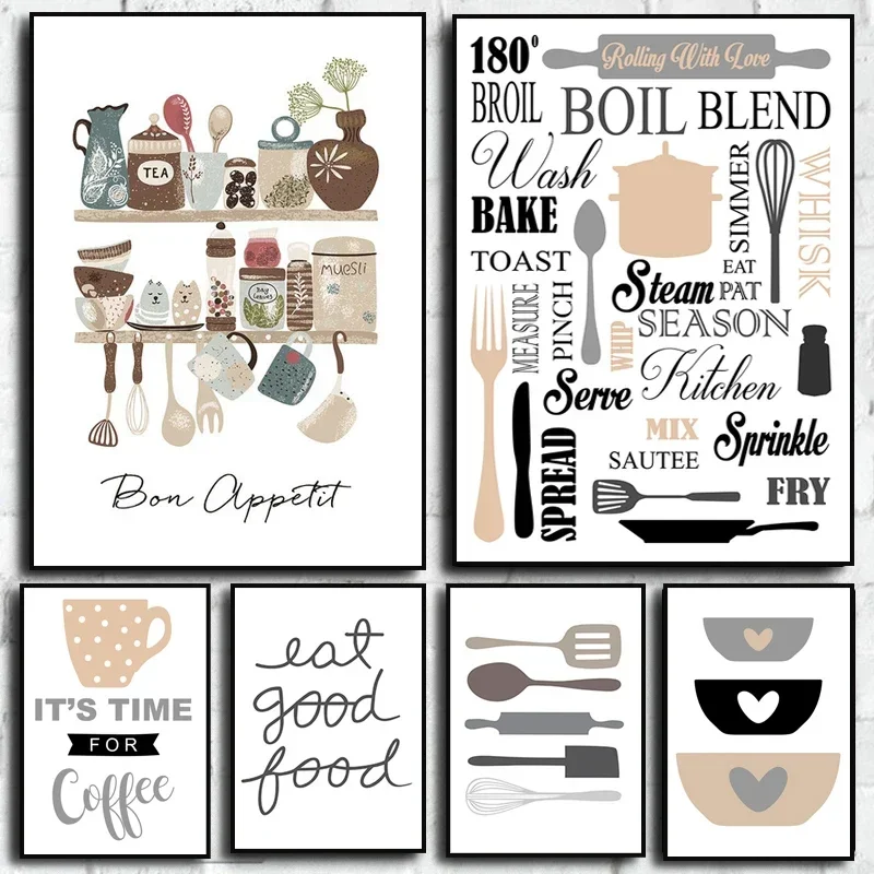 Coffee Cups Cutlery Tableware Poster Nordic Canvas Painting The Kitchen Wall Art Pictures Print Restaura