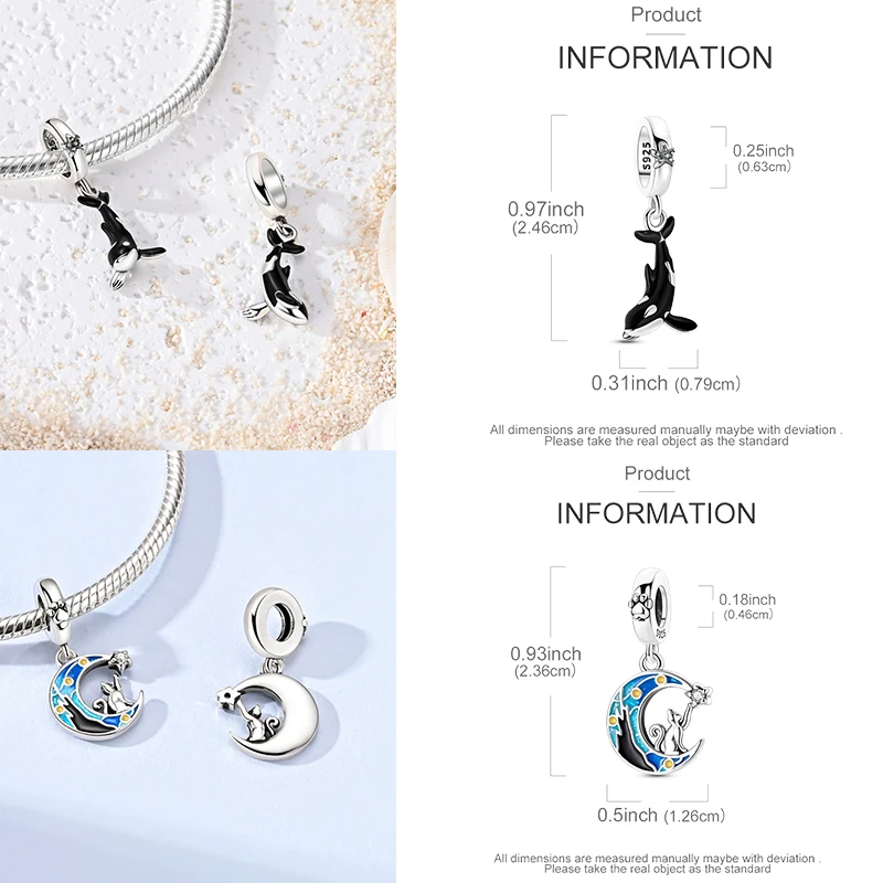 925 Sterling Silber Charm-Perlen Leuchtturm Walhai Meerjungfrau Kunstpalette Axolotl Glühwürmchen DIY Armband Halskette Geschenk für Frauen – Detail 4