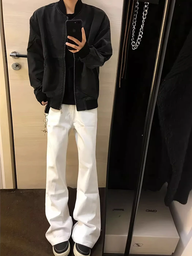 

American Sle High Waist Fce Lined Straight Leg Men's Jeans Spring Autumn Winter High Waist Lifting Pants Lengthening Legs