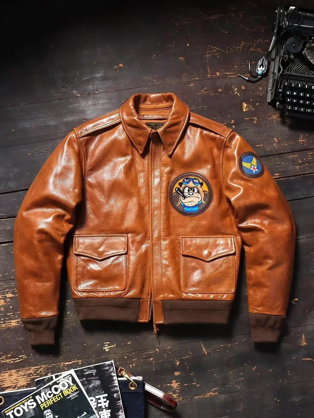 Tailor Brando Great Escape A2 Aviator Jacket Full Grain Oil Waxed Cowhide American Vintage Men's Lapel Genuine Leather Jacket