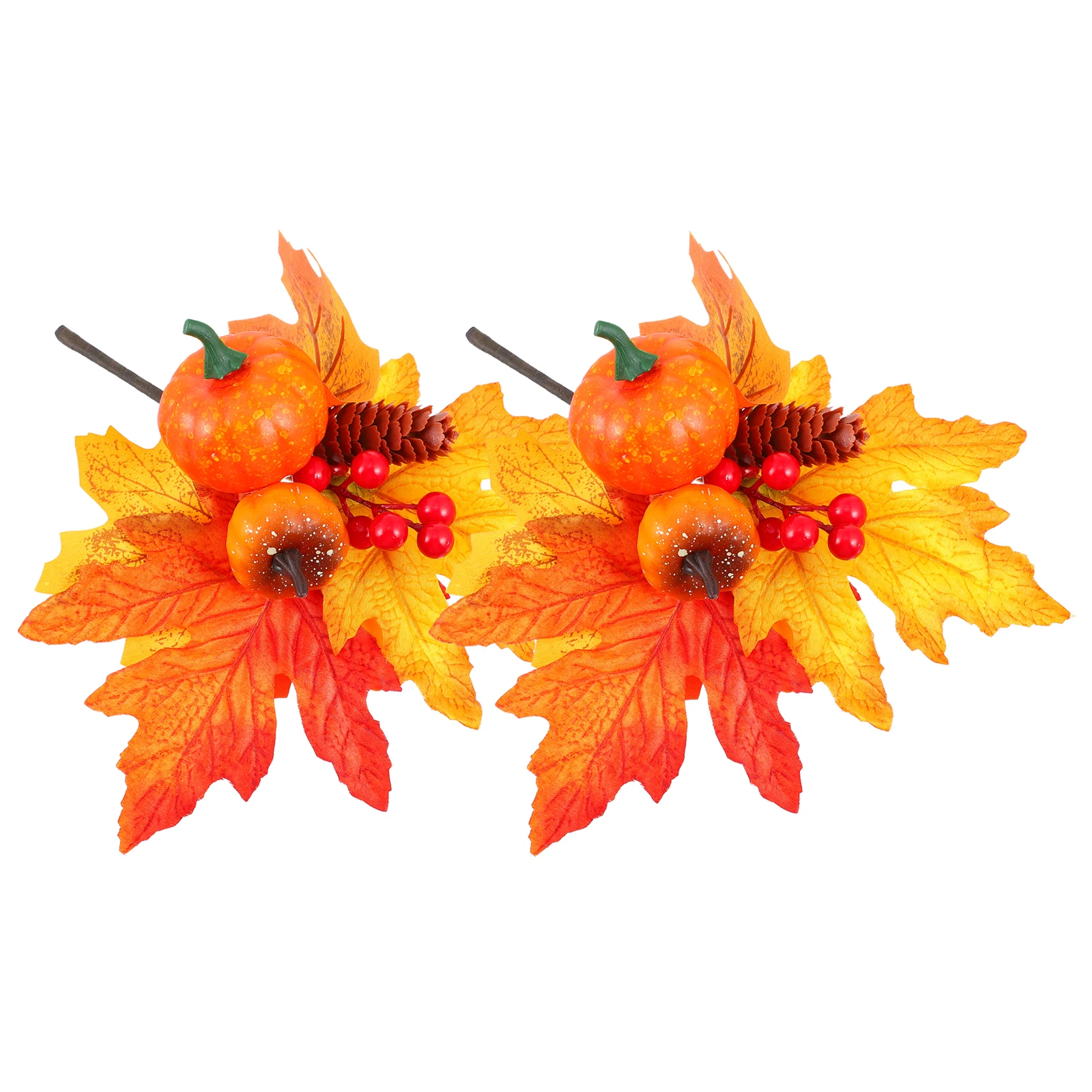 

2pcs Artificial Pumpkin Decorations Halloween Maple Leaf Pine Cone Plug- Garden Yard Outdoor Holiday Party Autumn Harvest
