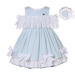 Pettigirl Casual Dress Kids Girls Party Dresses for Weddings Bridesmaid Princess Blue Striped Summer Children Clothes 2 to 12Y