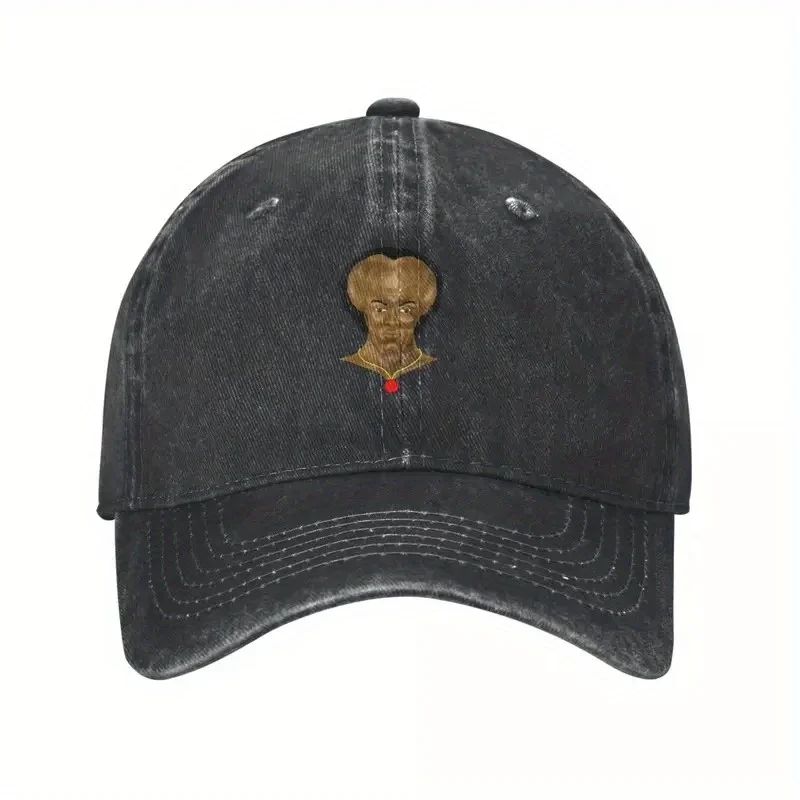Yakub The Ancient Scholar Baseball Cap - Black Textile Sun Hat with Golden Emblem, Machine Washable, Stylish Beach Hat for Men a