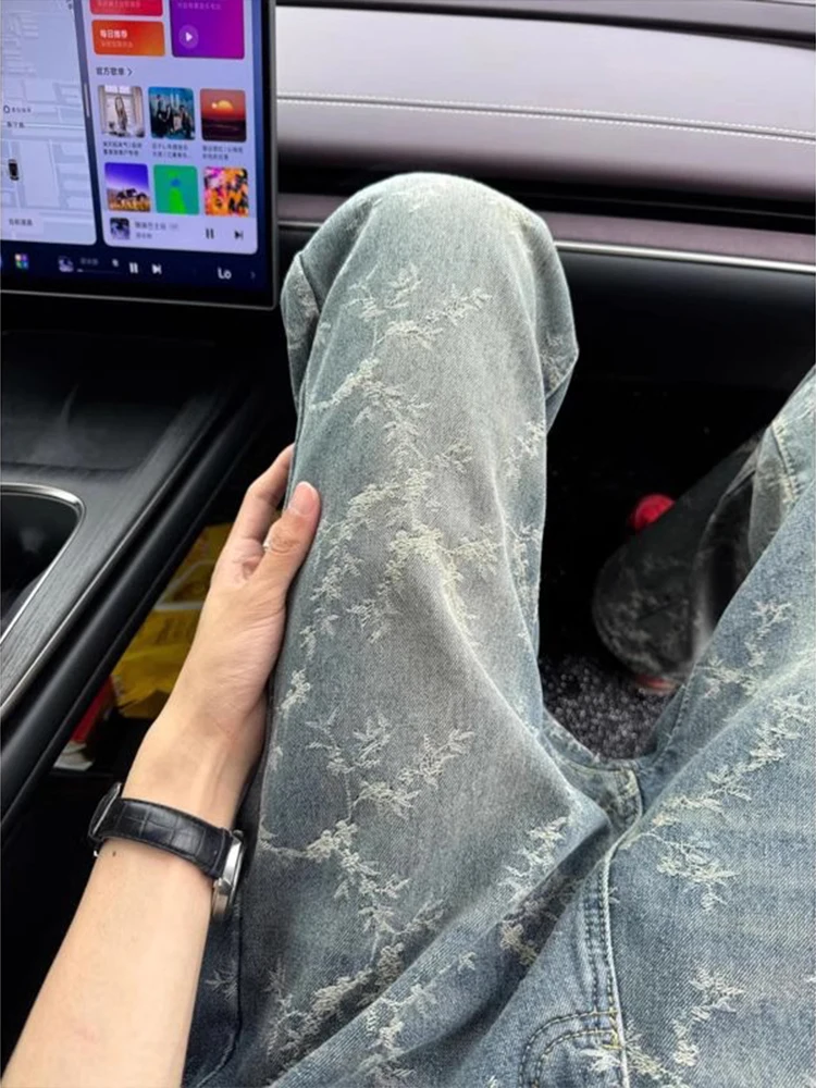 

Мужские джинсы в стиле ретро с вышивкой, летние тонкие прямые брюки, стильные джинсы с высокой талией, повседневная одежда