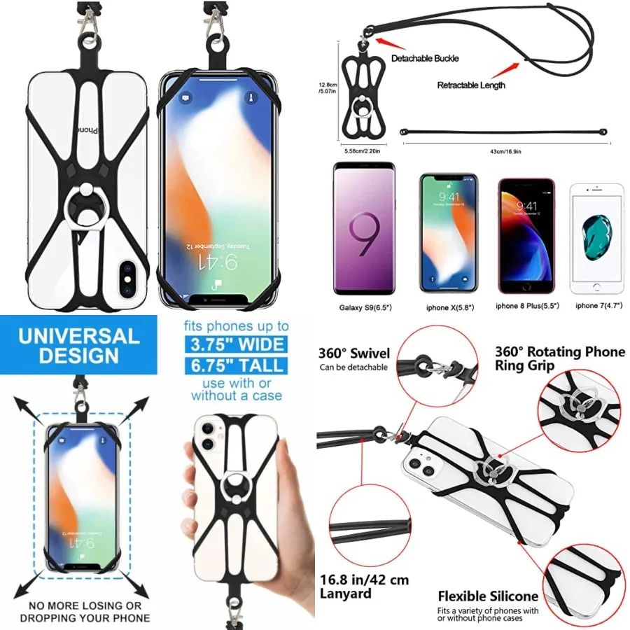 

2 Pcs Cell Phone Lanyard Crossbody with Adjustable Neck Strap and Phone Ring Grip, Universal Smartphone Lanyard for iPhone Lany