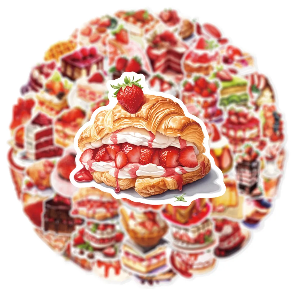50PCS Strawberry Cake Dessert Graffiti Stickers for Helmet Bicycle Hand Account Pencil Case Decals