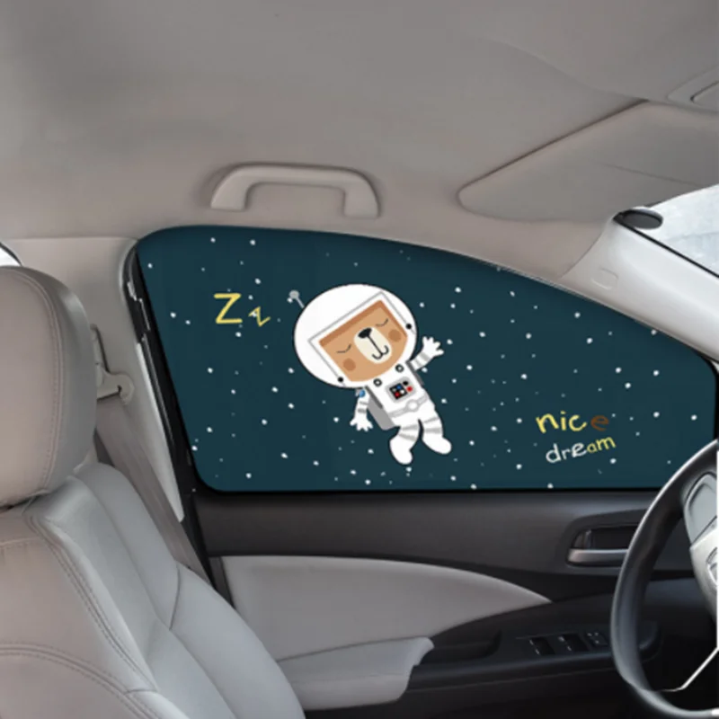 Car Cartoon Cute Spaceman Magnet Side Window Sunshades Windshield Sunshade Rear Side Auto Window Sunshade Cover For Children