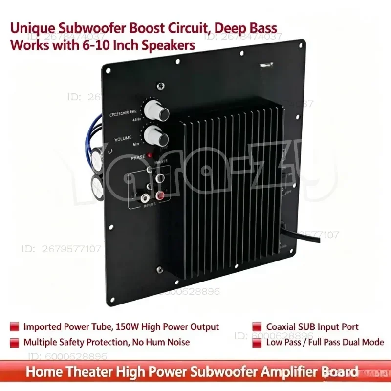 Coaxial SUB Input Active Bass Amplifier Board 220V High Power Subwoofer Amp Module For 10in Speaker Home Theater Audio System
