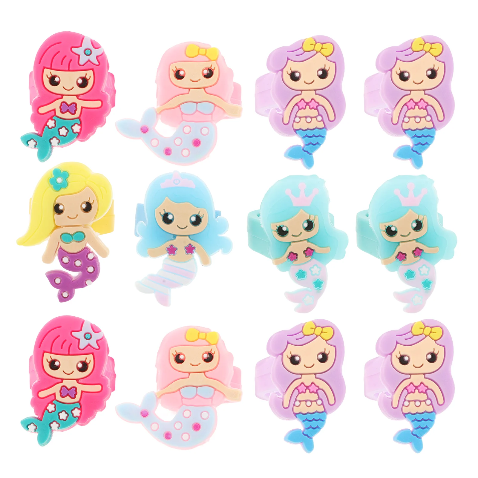 

24pcs Mermaid Shape Rings PVC Children Rings Adorable Decorative Jewelry Birthday Party Favors Gifts for Kids Random Assorted Co