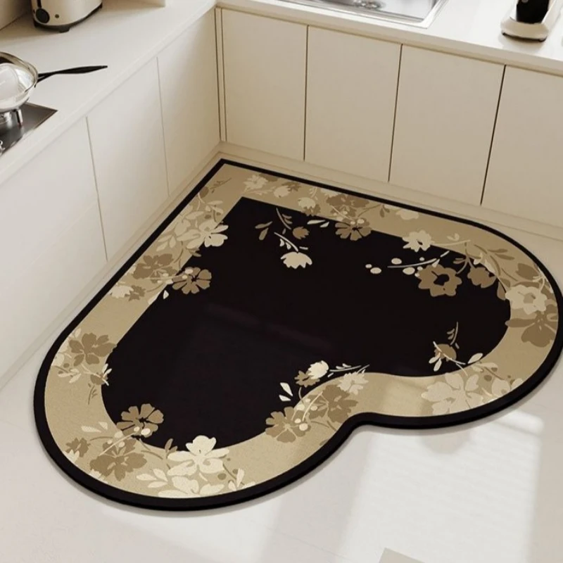French Retro Heart-shaped Carpet Diatomaceous Earth Absorbent Mat Kitchen Specific Floor Mat Anti Slip Oil Proof Foot Rugs