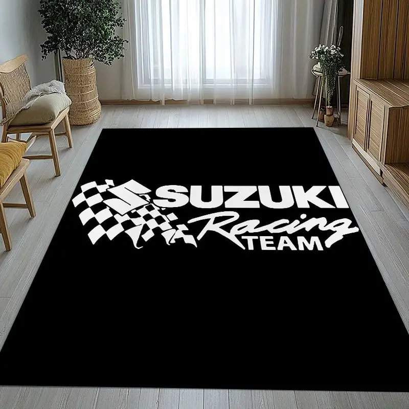 Vintage S-Suzuki Racing Biker Garage Moto Soft Non-Slip Large Area Rug for Living Room,Bedroom Carpet Mat for Sofa,Home Decor