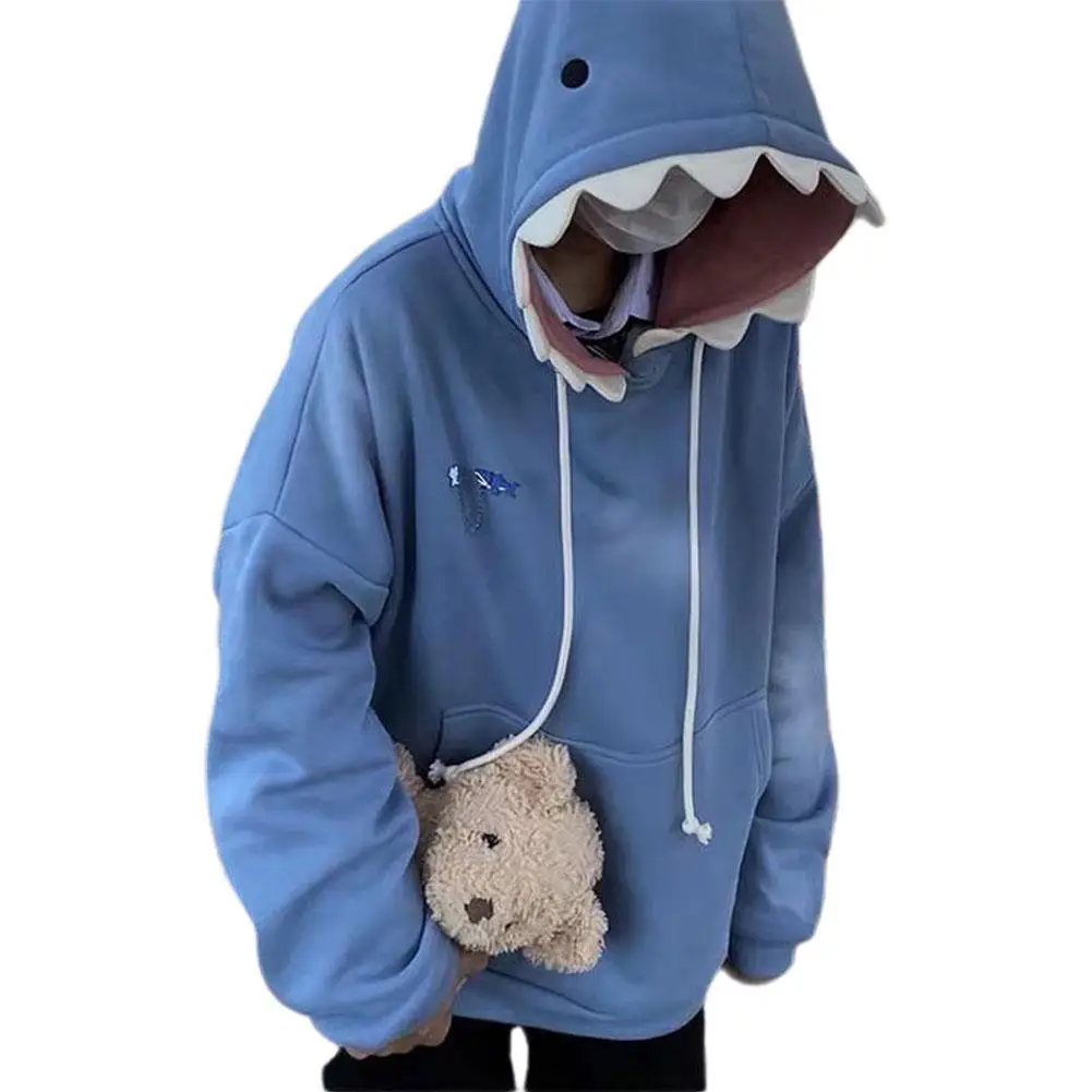 Funny Shark Patchwork Hoodies Autumn Winter Warmer Couple School Clothes Sweatshirt Kawaii Sleeve Pullover Long Casual Y2T4