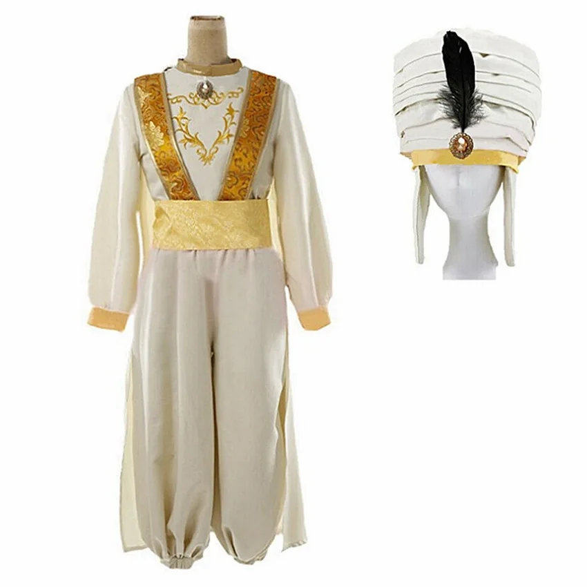 Movie Fairy Tale Aladdin Cosplay Costume White Robe Myth Outfits Man Halloween Cosplay Aladdin Customized Clothes