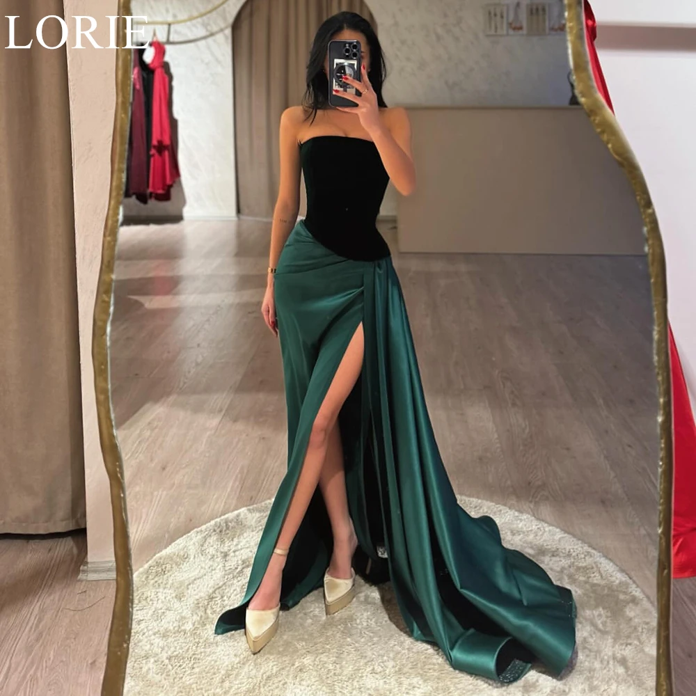 

LORIE Elegant Emerald Green Bridesmaid Dresses Mermaid Strapless High Split Draped 2025 Simple Wedding Party Prom Gown Customize